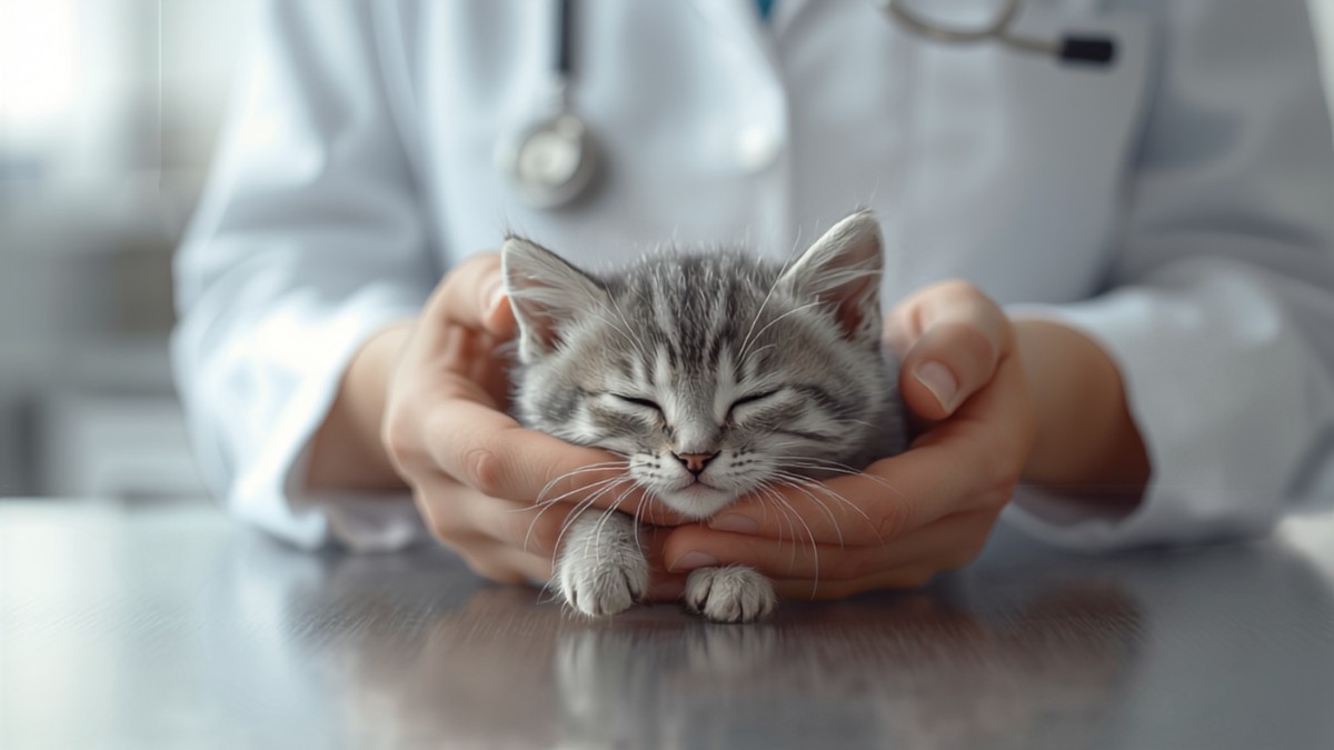 Chaton examiné par une vétérinaire lors d'une première consultation