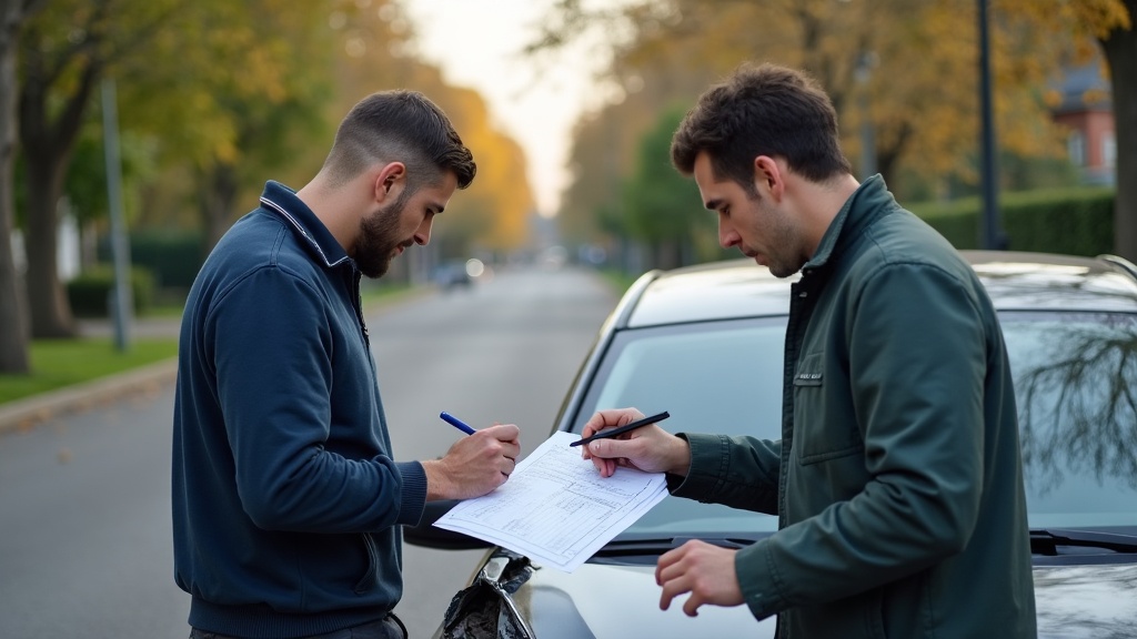 Deux conducteurs remplissant un constat amiable après un accrochage