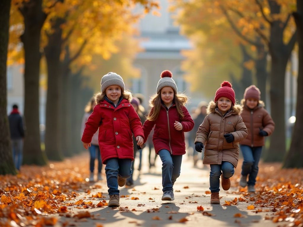 Enfants jouant dans la cour d'un centre de loisirs pendant les vacances d'automne