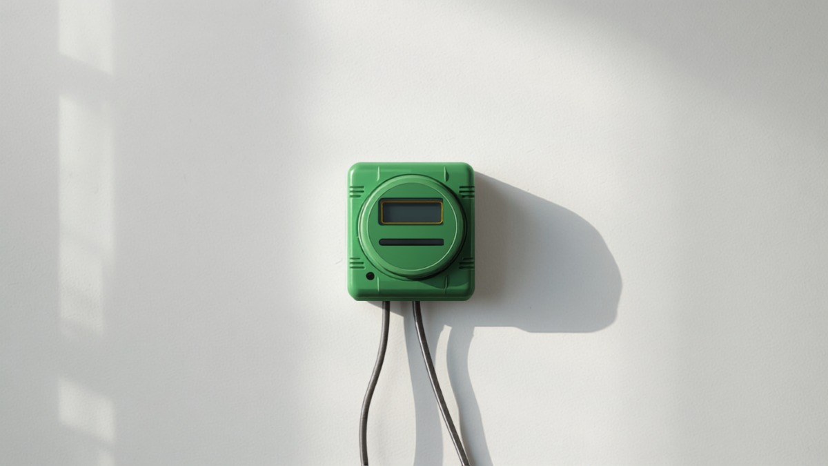 Compteur électrique communicant fixé au mur d'une entrée de logement