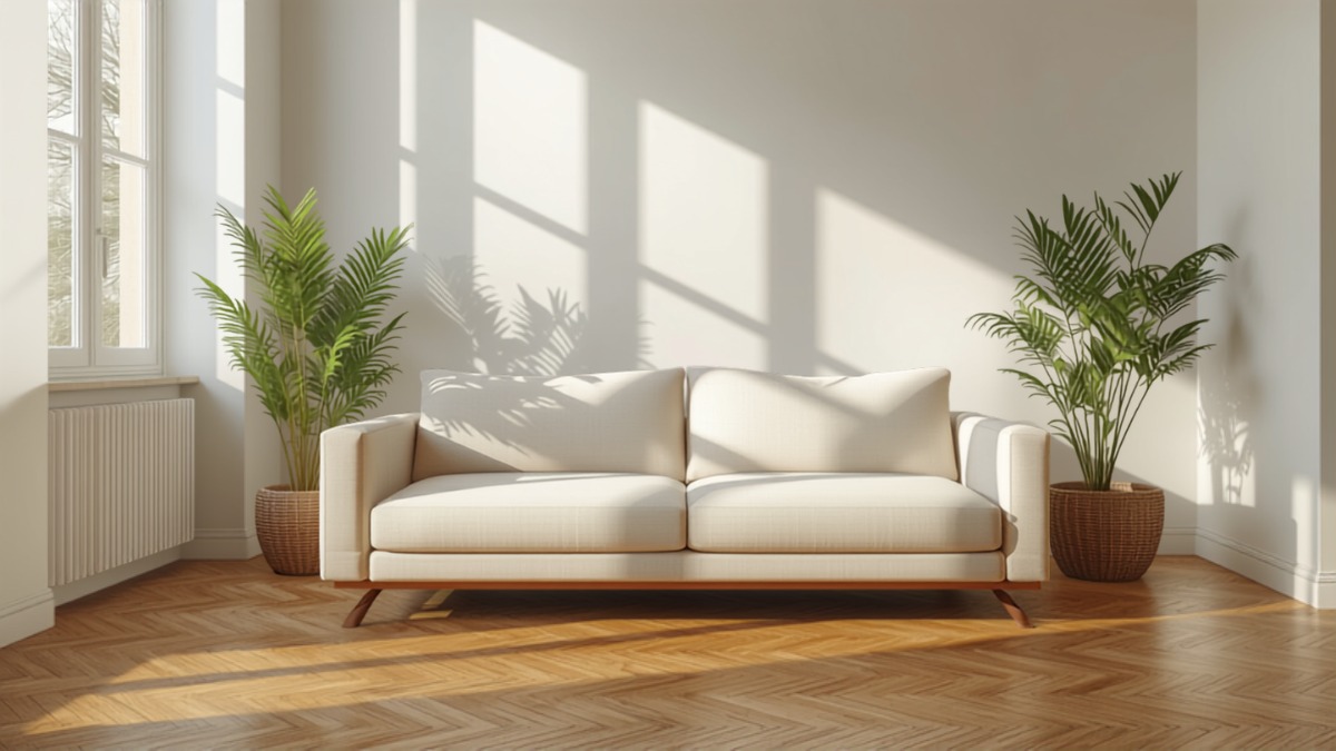Salon lumineux d'un appartement français avec parquet en chevrons, illustrant la franchise d'assurance habitation en 2026