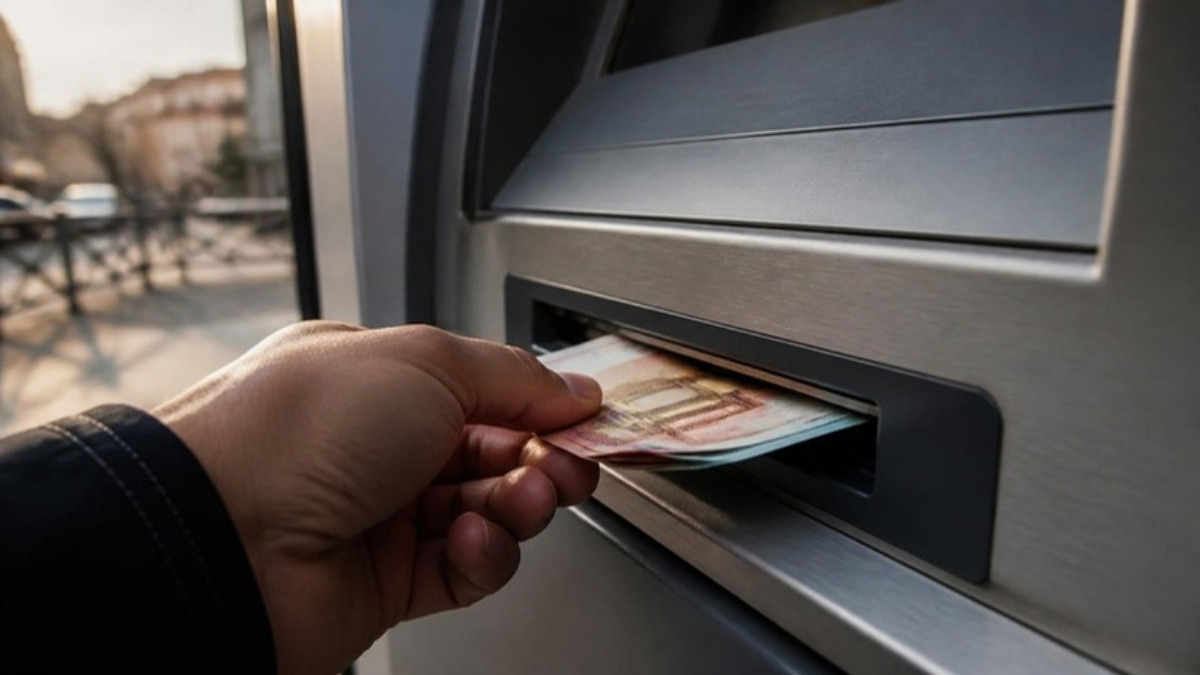 Main retirant des billets à un distributeur automatique de billets